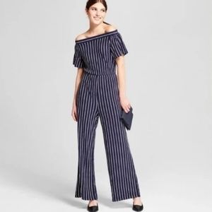 Alison Andrews Off-the-Shoulder Striped Jumpsuit LIKE NEW!